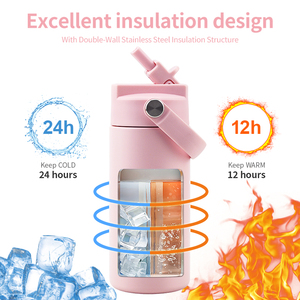 Detachable Lid 14oz Kids Water Bottle Dustproof One Hand Push Straw Leak Proof <b>Children</b> Vacuum Flask School <b>Backpack</b> Size - Product Image 2