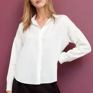 महिलाओं के लिए थोक फैशन ब्लाउज, ग्रीष्मकालीन प्लस आकार धारीदार प्रिंट लंबी आस्तीन शर्ट/