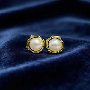 22707 DIY <b>Pearl</b> Accessories S925 <b>Silver</b> Fine Stud <b>Earrings</b> with 6-7mm Round Gold <b>Silver</b> Jewelry with Empty Stand and Earnail - Product Image 1