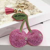 Schattig glanzend strass kersen sleutelhanger kwast tas handtas kersen bedels sleutelhanger hanger houder accessoire fruit sleutelring