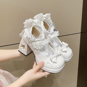 Pink Lolita Heeled <b>Sandals</b> With Bow Decoration Round Toe Platform Chunky Heel Buckle Closure Spring Women's Shoes - Product Image 2