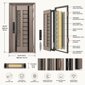 Porta d'Ingresso Principale di Sicurezza in Acciaio Inox su Misura per Villa di Lusso, <span class=keywords><strong>Design</strong></span> Moderno per Esterno - Product Image 3
