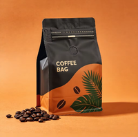 Sacs à café noirs personnalisés avec impression mate, pour grains de 250g (12oz), à fond plat, avec valve et fermeture éclair