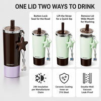 HOOMEY Tasse à paille en acier inoxydable 316 avec revêtement céramique 700 ml, anti-fuite, antibactérienne, style rétro, pour voiture, bureau, maison, voyage