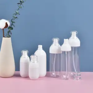 Luxe Cosmetische Containers Emulsie Transparant Petg Plastic Fles Huidverzorgingslotion Spuitfles Met Witte Pomp