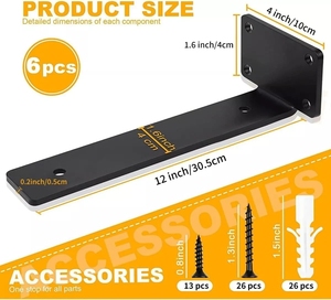 12-Zoll Robuste Lange Schweberegal-Halterungen aus Stahl in Schwarz - Product Image 3