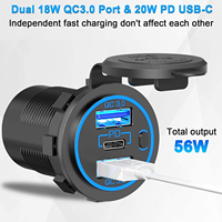 Prise USB triple multifonction, accessoire pour camping-car, panneau de commande marin 12V, chargeur USB double PD30W et QC18W pour voiture, en aluminium