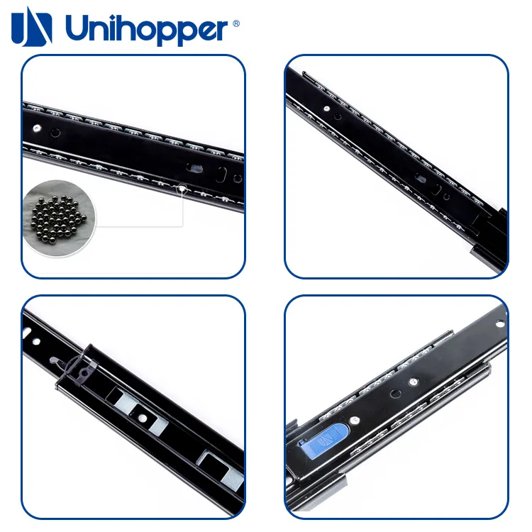 Unihopper ขายส่งเฟอร์นิเจอร์ฮาร์ดแวร์ตู้อุปกรณ์เสริม 3-fold ลิ้นชักรางแบริ่งบอลยืดไสลด์ลิ้นชักสไลด์