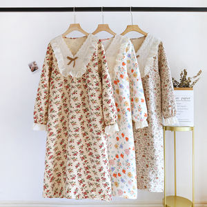 Cotton in hoa ren v-cổ Pajama nightdress Rose vườn in mùa đông nhiệt thoáng khí thời trang ngủ Ăn mặc - Product Image 1
