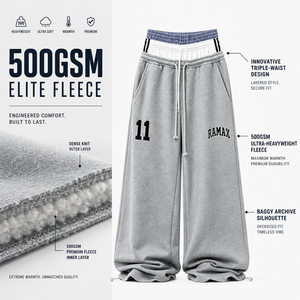 Pantalon de survêtement double couche pour homme avec cordon de serrage, imprimé personnalisé (numéro et lettre), coupe large, style streetwear décontracté, pour le sport - Product Image 1