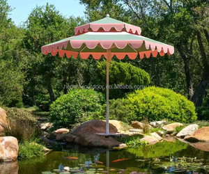 <span class=keywords><strong>Parasol</strong></span> de jardin vintage bleu à bord festonné <span class=keywords><strong>en</strong></span> <span class=keywords><strong>macramé</strong></span> avec protection UV et pompons pour piscine - Product Image 6
