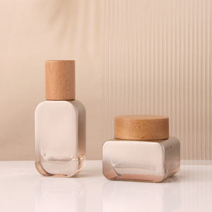 Nouvel ensemble de flacons et pots <span class=keywords><strong>en</strong></span> <span class=keywords><strong>verre</strong></span> pour cosmétiques, modèle Gu Long, avec couvercles <span class=keywords><strong>en</strong></span> bois, pompe doseuse, pour lotions, sérums et crèmes, idéal pour le voyage, impression sérigraphique - Product Image 3