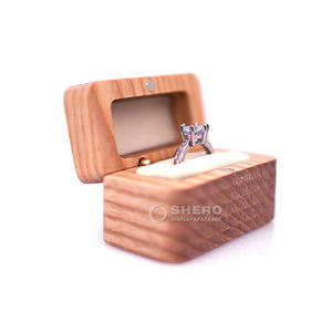 Boîte à alliances en bois de luxe rétro en velours pour anniversaire de mariage, emballage personnalisé avec logo, vente en gros - Product Image 1