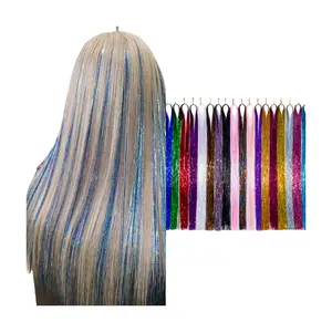 Hot Selling 24inch Straight Sparkles Synthetic Bling Bling Fiber Tinsel Hair Braiding Extensions
