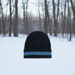 Gorro Negro Personalizable con Raya Azul, 100% Acrílico, Transpirable e Impermeable, de Secado Rápido, con Logotipo Bordado, Unisex, para Invierno - Product Image 2