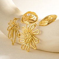 Nouveau mode exagéré rétro creux fleur boucles d'oreilles élégant 18K en acier inoxydable or boucle d'oreille pour les femmes cadeau