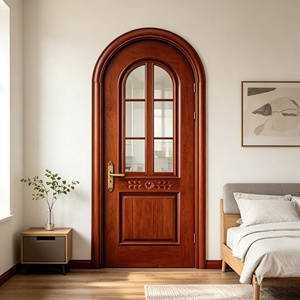 Portes en bois massif à arche personnalisées, sculptées à la main avec un motif floral, étanches et insonorisées, pour entrée résidentielle - Product Image 2