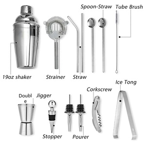 Ensemble de shakers à cocktails, 15 pièces, outils de bar en acier inoxydable, mélangeur pour <span class=keywords><strong>barman</strong></span> avec support en bambou, équipement de bar à domicile - Product Image 2