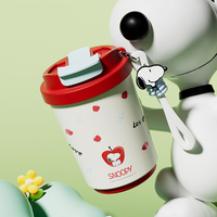 Mug à café Snoopys en acier inoxydable avec intérieur en céramique, gobelet isotherme à double usage, couvercle rabattable, tasse à eau portable avec cordon de dessin animé