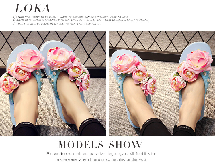 Fashion ladies flower rose upper female shoes anti- slip thick platform casual flip flops sandals for women
