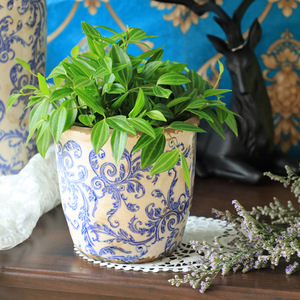 Ceramic retro distressed fleshy flowerpot simple blue and <b>white</b> porcelain green plant flower <b>pot</b> green plant <b>pot</b> ornaments vase - Product Image 2