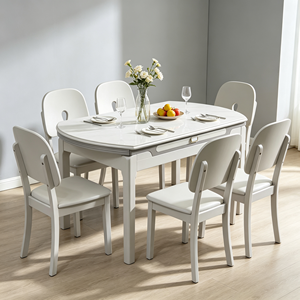 Ensemble de table à manger ovale extensible moderne, plateau en pierre frittée, pieds en plastique durables, capacité de 4 personnes, design minimaliste, salle à manger - Product Image 6