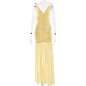 Vestido de Noche con Cuello en V, Espalda Descubierta, Capa Transparente, Largo, Elegante, con Cintura Natural - Product Image 5