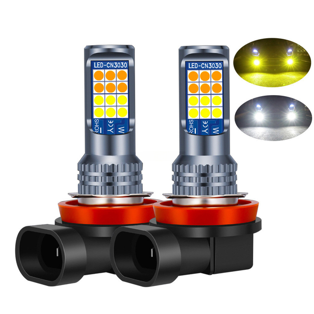 China Factory 2Pcs Dual Colors H11 H8 9006 HB4 881 H27 High Quality 3030 LED Auto Fog Lamp Car Anti Fog Light Bulb Foglamps