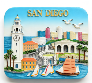 Aimant de réfrigérateur touristique en polyrésine, design 3D personnalisé, couleurs vives, thème plage côtière, San Diego Animal, aimant puissant et durable - Product Image 1