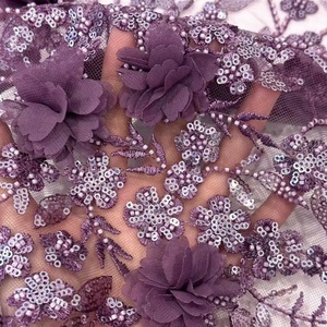 Motivo floreale con perline di pizzo africano con perla e paillettes in Tulle tessuto per il <span class=keywords><strong>vestito</strong></span> di Gala - Product Image 1