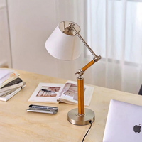 Lámpara de Mesa Industrial Retro con Brazo Ajustable para Interiores, Hogar, Oficina, Sala de Estar, Rincón de Lectura, Diseño Combinado de Metal y Madera, Lámpara de Escritorio