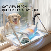 Hamac de fenêtre rafraîchissant en soie glacée pour chat, pliable, avec cadre en bois et ventouses puissantes, pour chats d'intérieur, faible MOQ