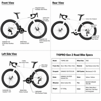 Vélo de route en carbone aérodynamique T10PRO 700C, 105 R7120, 24 vitesses, frein à disque hydraulique, roues entièrement en carbone 60 mm, 8,8 kg