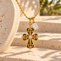 Collier croix en acier inoxydable ARNAN pour femme, plaqué or 18 carats, pendentif en relief, chaîne rétro superposée, bijoux tendance, cadeau d'anniversaire