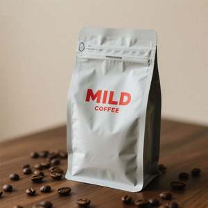 Bolsas personalizadas impresas en huecograbado de grado alimenticio con cierre de cremallera, válvula, fuelles laterales y base plana para envasado de café, reciclables - Product Image 2