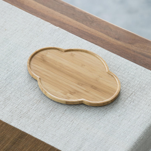 Eco-Friendly Bamboo Serving Tray, Cloud Shape Wooden Tray for Tea Cups & Food Display
