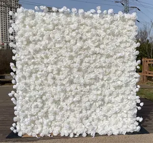 Aluguel de loja de eventos 3D Floral Backdrop White Silk Rose Flower Painel de parede Parede flor artificial para casa Wedding Wall Decor