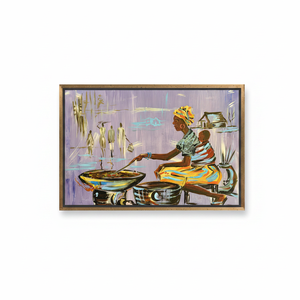 African Woman Canvas Print: Mother Cooking Ethnic Home Decor,<b>GOLD</b> <b>FRAMED</b> CANVAS - Product Image 2