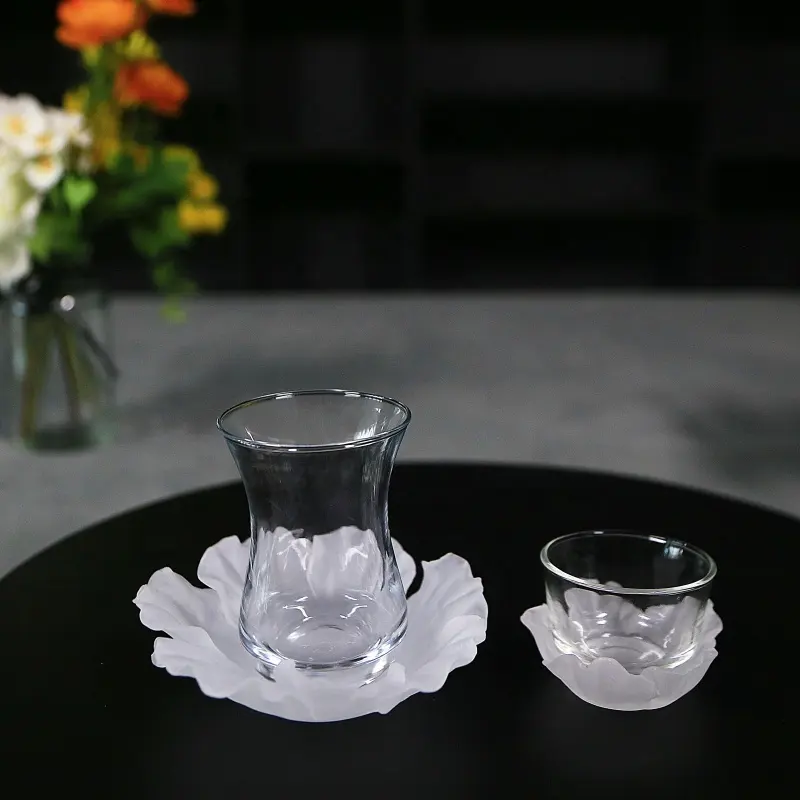 Hot selling high grade poppy crystal glass Coaster with cup set for home decoration wedding hotel or office coasters crystal