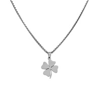 Collier tendance en acier inoxydable avec pendentif trèfle à quatre feuilles, signe porte-bonheur, longue chaîne élégante et polyvalente pour pull, accessoires