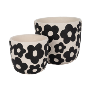 Vasi Rotondi con Design Floreale per Piante da Interno ed Esterno, Set di Due Fioriere in Ceramica - Product Image 4