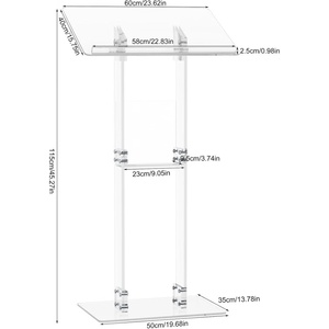 Podio <span class=keywords><strong>de</strong></span> Acrílico Transparente <span class=keywords><strong>de</strong></span> Diseño Personalizado, Altura Ajustable <span class=keywords><strong>de</strong></span> 33.5"-45.3", Estante <span class=keywords><strong>de</strong></span> Almacenamiento, <span class=keywords><strong>Atril</strong></span> Portátil con Base para Iglesia - Product Image 6