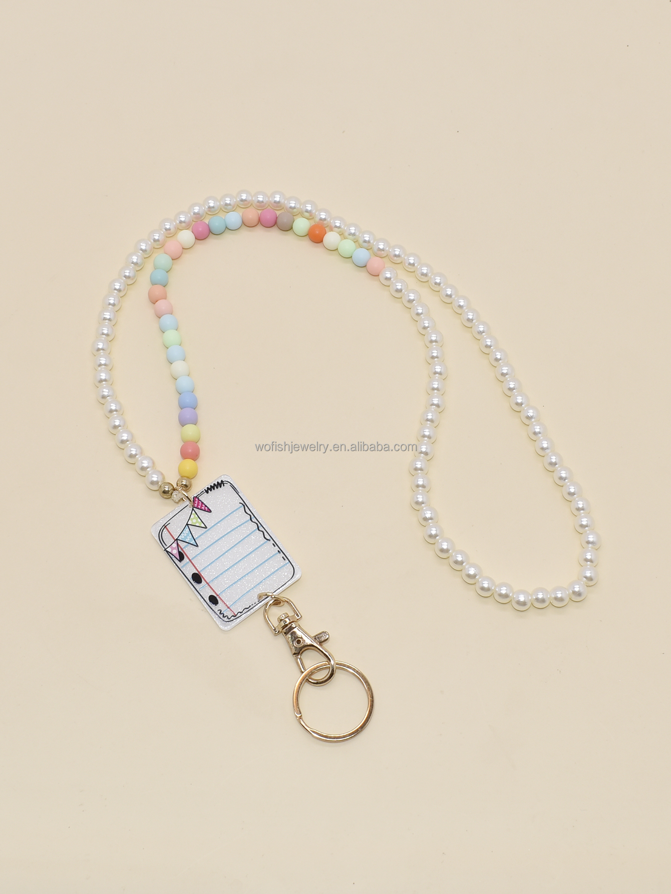 New Designs Wholesale Silicone Beads Monogrammed Wooden Disc Tassel Lanyard Keychain Pendant Necklace Lanyards Image 5