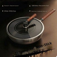 Poêle à frire en alliage d'aluminium avec revêtement antiadhésif en cristal de titane, compatible induction, capacité 4L, couvercle en verre, poignée en bois pour