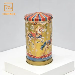 Lata de Metal Cilíndrica de Lujo con Diseño de Carrusel Navideño para Regalos Festivos y Empaque de Galletas - Product Image 5