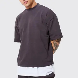 Yüksek kalite boy mahsul Boxy Fit Tshirt % 100% pamuk damla omuz Mock boyun özel Logo boş Unisex Plaint gömlek