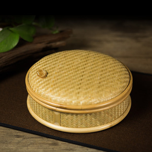Handmade <b>Bamboo</b> Woven Tea Canister Round Single Tier Storage <b>Container</b> For Pu'er Tea Cake And Food Storage - Product Image 1