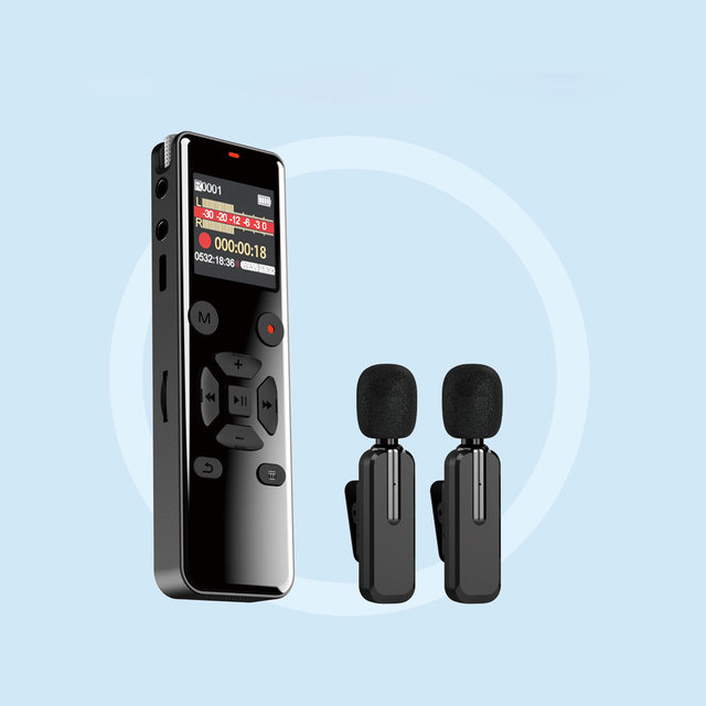 Digital Voice Recorder with 2 Wireless Microphone Playback Voice Activated Recorders for Lectures Meetings Interviews