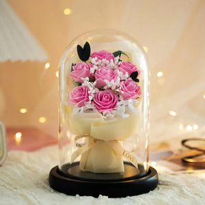 Venta caliente jabón preservado Rosa Luz Led con precio al por mayor maravillosa Rosa eterna en cúpula de cristal para mujeres regalo del Día de la madre - Product Image 5