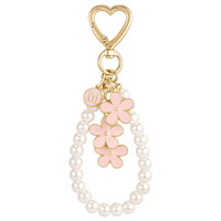 Gantungan Kunci Liontin Bunga Logam Dua Warna dengan Mutiara, Lucu dan Manis, Bentuk Bunga Sakura Kecil, untuk Tas Ponsel dan Headset
